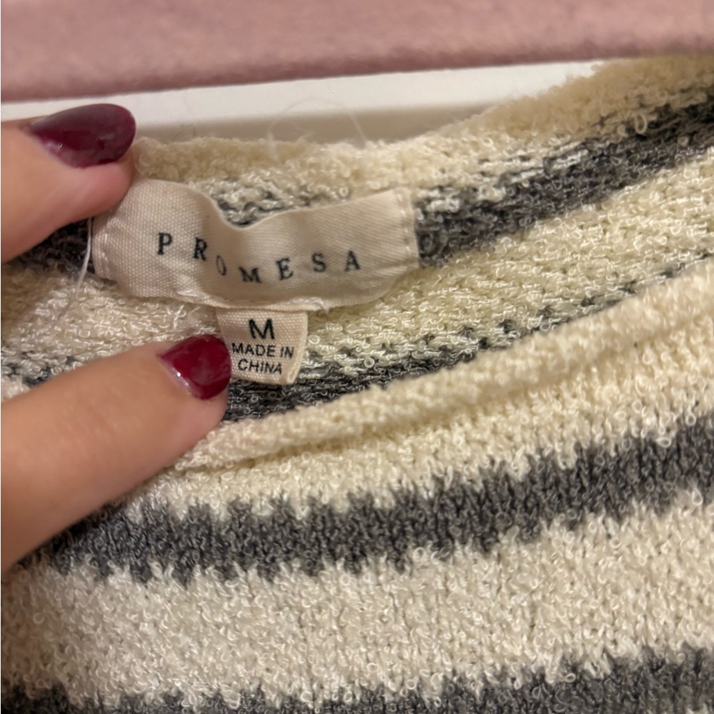 Cream and Gray Striped Sweater - Picture 2 of 2